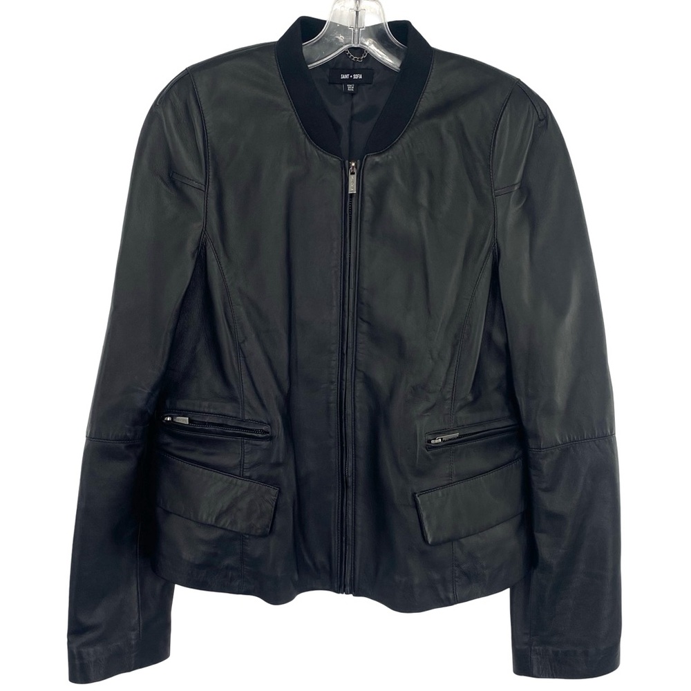 Saint + Sofia Blane Black Leather Bomber Jacket - Picture 2 of 13